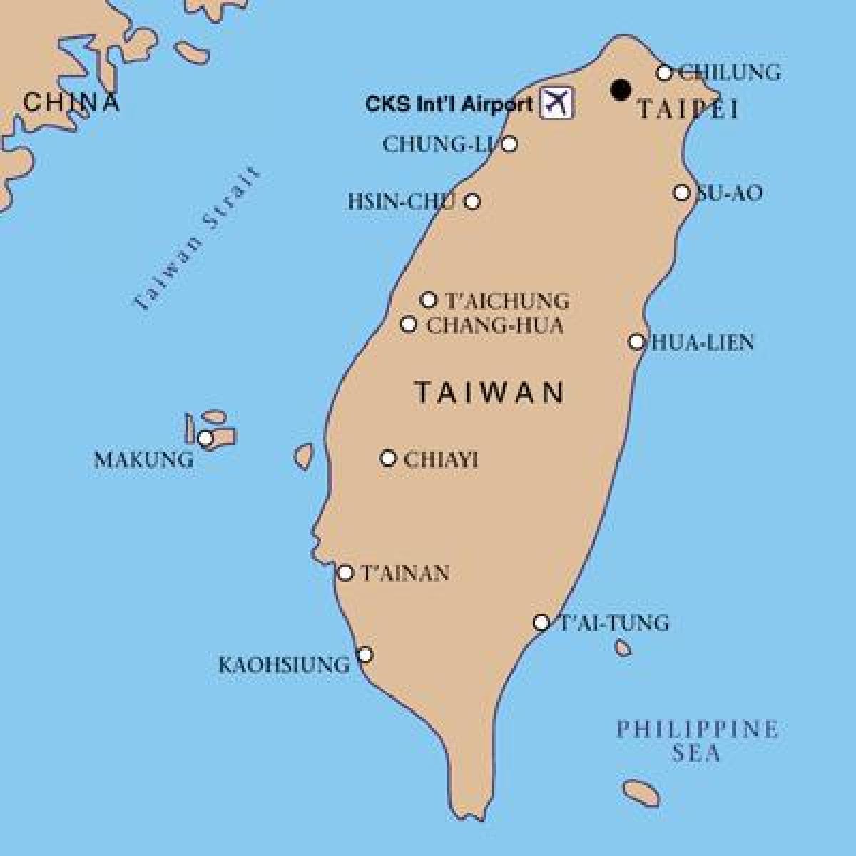 Tajvan međunarodne zračne luke na karti